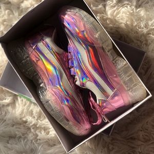 Lace Up Front Pink Holographic Shoe